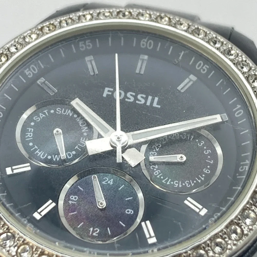 Fossil Stella Women's Watch 38mm Black Day Date ES2157 Crystals New Battery 7